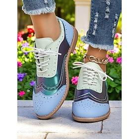 Women's Colorblock Wingtip Oxford Shoes  1950s Retro Lace-Up Brogues with Iridescent Panels for Casual Outings and Vintage-Inspired Street Style