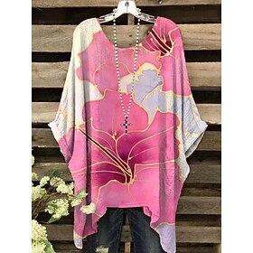 Women's Blouse Floral Graphic Elegant Vintage Daily Short Sleeve Batwing Sleeve Crew Neck Regular Tops Daily Holiday Beach Wear Pink Blue Green Summer Spring