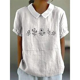 Women's Blouse Floral Graphic Elegant Vintage Tropical Short Sleeve Shirt Collar Peter Pan Collar Regular Tops Work Daily Holiday Print White Pink Blue Gray Su