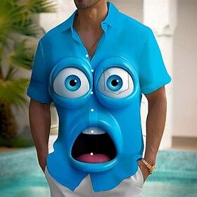 Men's Cartoon Funny Smile Face Shirt Summer Shirt Button Up Shirt Short Sleeve Fashion Casual Outdoor Vacation Dailywear Summer Spring Turndown 3D Print Collar