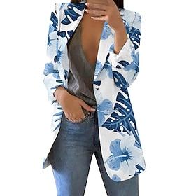 Women's Blazer Comfortable Print Elegant Fashion Casual Floral Going out Casual Daily Cardigan Regular Lapel Regular Fit Long Sleeve Outerwear Blue Green Rose
