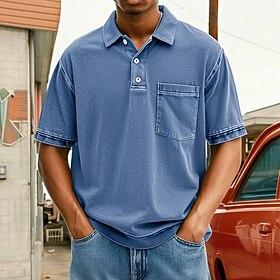Men's Polo Shirts Golf Shirt Casual Sports Classic Short Sleeve Fashion Cool Plain Pocket Buttons Summer Spring   Fall Regular Fit Dark Grey Green Purple Navy