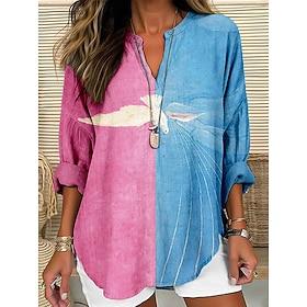 Women's Blouse Graphic Animal Vintage Tropical Hawaiian Long Sleeve V Neck Regular Tops Daily Holiday Beach Wear Print White Pink Green Summer Spring