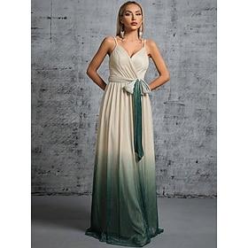 A-Line Bridesmaid Dress Spaghetti Strap Sleeveless Elegant Floor Length Chiffon with Sash / Ribbon 2022