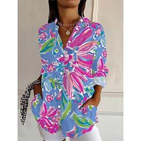 Women's Vintage Floral Long Sleeve Shirt Red Blue Green