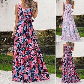 Women's Long Dress Maxi Dress Casual Dress Swing Dress Summer Dress Slip Dress Elegant Fashion Modern Daily Beach Weekend Regular Fit Flower Sleeveless Crew Ne
