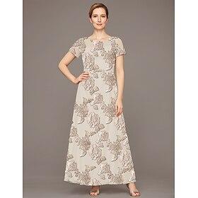 A-Line Mother of the Bride Dress Elegant Wedding Guest Luxurious Boat Neck Floor Length Chiffon Lace Short Sleeve with Ruching 2025