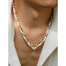 Men's Tribal Beaded Sun Pendant Necklace – Retro Bohemian Layered Jewelry with Adjustable Length for Beach, Festival and Casual Summer Outfits