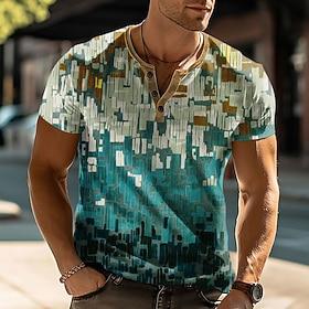 Men's Geometric Abstract T Shirt Henley Shirt Short Sleeve Designer Modern Casual Street Casual Daily Summer Spring Light Green Henley Henley T-Shirt