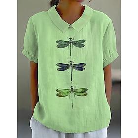 Women's Blouse Graphic Animal Elegant Daily Stylish Short Sleeve Shirt Collar Regular Tops Work Daily Holiday Print Pink Blue Green Khaki Summer Spring