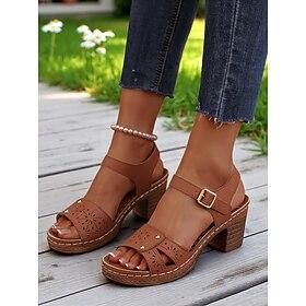 Women's Hollow-Out Buckled Heeled Sandals – Breathable Retro Summer Footwear for Garden Date, Workwear and Countryside Getaways