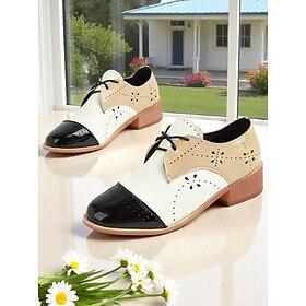 Women's Two-Tone Brogue Oxford Flats –1950s Vintage Faux Leather Lace-Up Shoes for Retro-Inspired Daily and Semi-Formal Wear