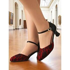 Women's Red and Black 1920s Flapper Style Heels with Ankle Strap – Vintage Gatsby Party Shoes for Roaring Twenties Costumes and Themed Events