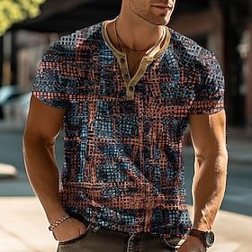 Men's Geometric Abstract T Shirt Henley Shirt Short Sleeve Designer Modern Casual Street Casual Daily Summer Spring Coffee Henley Henley T-Shirt