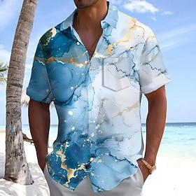 Men's Geometric Abstract Marble Shirt Summer Shirt Button Up Shirt Short Sleeve Fashion Casual Outdoor Vacation Dailywear Summer Spring Turndown 3D Print Colla