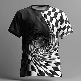 Men's Visual Deception T Shirt Short Sleeve T shirt 3D Print Crew Neck Shirt Exaggerated Designer Casual Daily Club Blue White Yellow Summer Spring All Seasons