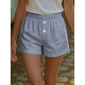 Women's Chinos Shorts Vacation Vintage Ethnic Style Short High Waist Graphic Striped Buckle Print Breathable Soft Outdoor Micro-elastic Formal Outdoor Vacation