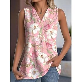 Women's Camisole Tank Top Floral Graphic Elegant Stylish Basic Sleeveless V Neck Regular Tops Daily Print Pink Brown Summer Spring