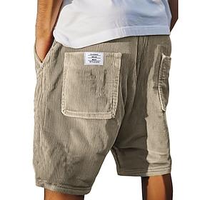Men's Shorts Summer Shorts Casual Shorts Corduroy Shorts Drawstring Pocket Elastic Waist Plain Comfort Breathable Short Outdoor Vacation Sport Casual Black Lig