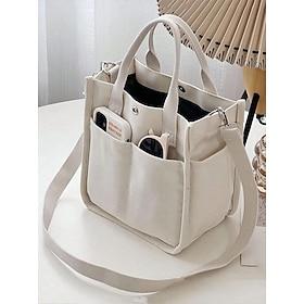 Women's Casual Canvas One Shoulder Handbag Crossbody Bag with Adjustable Shoulder Strap - Multi-Pocket Mini Tote Bag for Daily School and Shopping