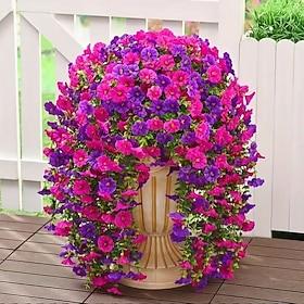 2PCS UV Resistant Artificial Morning Glory Hanging Flowers, Vibrant Purple and Red-Purple Plastic Faux Flowers for Porch, Garden, Wedding and Outdoor Decor, We