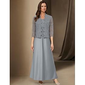 A-Line 3 Piece Mother of the Bride Dress Elegant Simple Casual Boat Neck Ankle Length Satin Long Sleeve with Lace 2025