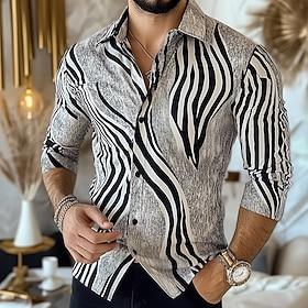 Men's Geometric Striped Waves Shirt Button Up Shirt Casual Dress Shirt Long Sleeve Fashion Casual Formal Vacation Dailywear Summer Spring Turndown 3D Print Col