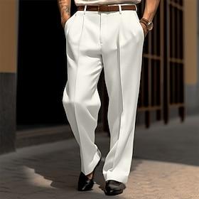 Men's Trousers Dress Pants Suit Pants Front Pocket Straight Leg Plain Comfort Wedding Business Beach Fashion Chic Modern Black White