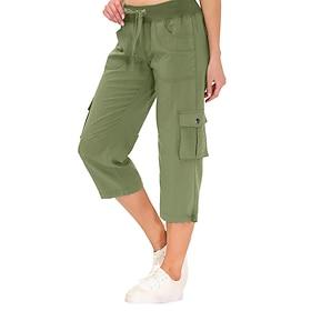 Women's Capri Pants Cargo Pants Slacks Streetwear Casual Calf-Length Natural Plain Pocket Elastic Drawstring Design Comfy Outdoor Vacation Holiday Daily Wear L