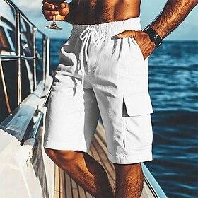 Men's Shorts Linen Shorts Summer Shorts Beach Shorts Drawstring Elastic Waist Multiple Pockets Plain Comfort Breathable Short Vacation Holiday Beach Hawaiian B