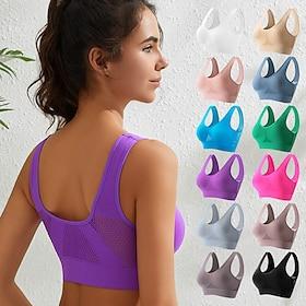 Women's Yoga Bra Sports Bra Pilates Bra Bra Top Push Up Seamless Anti-vibration Non-padded Wireless Solid / Plain Color Sport Activewear Light Blue Deep Purple