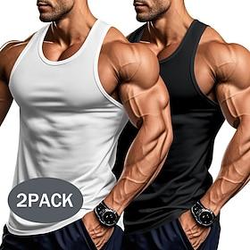 2 Pack Men's Tank Top Vest Undershirt Sleeveless Shirt Sleeveless Multi-pack Crewneck Summer Solid Color Plain Fashion Classic Comfortable Top Tee for Men