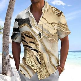 Men's Geometric Optical Illusion Marble Shirt Summer Shirt Button Up Shirt Short Sleeve Fashion Casual Outdoor Vacation Dailywear Summer Spring Turndown 3D Pri