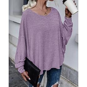 Women's Blouse Plain Casual Long Sleeve V Neck Regular Tops Daily Holiday Going out Asymmetric Hem Dusty Blue Purple Light Blue Summer