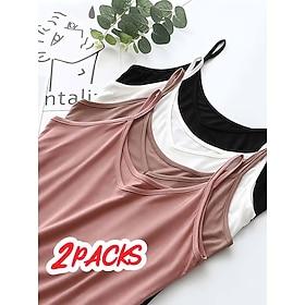 Women's Camisole Tank Top Solid Color Plain Daily Sleeveless Crew Neck Square Neck Scoop Neck Regular Tops Black And White Black / Pink White and Pink Black an