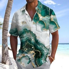 Men's Geometric Marble Abstract Art Shirt Summer Shirt Button Up Shirt Short Sleeve Fashion Casual Outdoor Vacation Dailywear Summer Spring Turndown 3D Print C