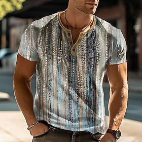 Men's Geometric Abstract Printed T Shirt Henley Shirt Short Sleeve Designer Modern Trendy Street Casual Daily Summer Spring Khaki Henley Henley T-Shirt