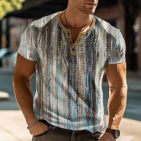Men's Geometric Abstract Printed T Shirt Henley Shirt Short Sleeve Designer Modern Trendy Street Casual Daily Summer Spring Khaki Henley Henley T-Shirt