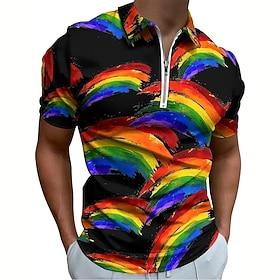 Pride Month Men's Rainbow Polo Short Sleeve Polo Shirts Turndown Casual Casual Festival Zipper Summer Rainbow