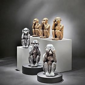 Three Wise Monkey Figurines See No Evil, Hear No Evil, Speak No Evil Statues, Resin Desktop Ornaments for Home, Office, and Shelf Decoration