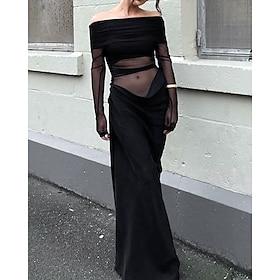 Women's Long Dress Maxi Dress Bodycon Fashion Modern Outdoor Vacation Holiday Regular Fit Plain Long Sleeve Off Shoulder Black Wine Purple Green Summer