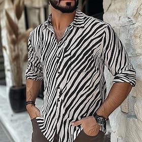Men's Geometric Striped Shirt Button Up Shirt Casual Dress Shirt Long Sleeve Fashion Casual Vacation Daily Streetwear Summer Spring Turndown 3D Print Collared