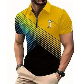 Men's Sports Polo Shirts Casual Sports Turndown Short Sleeve Sports Line Zipper Summer Violet Robin's Egg Blue Yellow Sports Polo Shirts