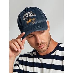 Men's Vintage Baseball Cap with 'Never Underestimate an Old Man' Jeep Print – Adjustable Cotton Dad Hat for Outdoor, Driving and Casual Wear