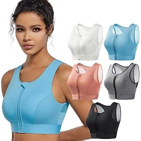 Women's Yoga Bra Pilates Bra Sports Bra Bra Top Push Up Seamless Anti-vibration Zipper Wireless Solid / Plain Color Sport Activewear Black White Gym Zumba Runn
