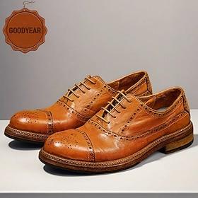 Men's Tan Leather Oxford Shoes with Goodyear Welt and Classic Design - Timeless Business Footwear for Formal and Professional Occasions