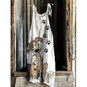 Women's Jumpsuit Vacation Vintage Ethnic Style Full Length High Waist Animal Color Block Drawstring Inelastic Formal Vacation Street White Yellow Blue off-whit