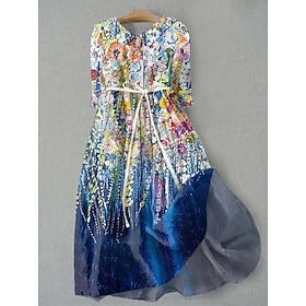 Women's Midi Dress A Line Dress Fit And Flare Dress Casual Daily Date Regular Fit Ombre Floral Graphic Half Sleeve Shirt Collar Royal Blue Sky Blue Green Summe