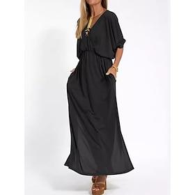Women's Maxi Dress A Line Dress Summer Dress Casual Daily Regular Fit Plain 3/4 Length Sleeve V Neck Black White Pink Sky Blue Summer