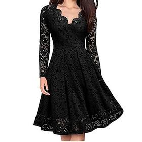 Women's Mini Dress Black Dress Cocktail Dress Formal Dresses A Line Dress Casual Office Vacation Regular Fit Plain Long Sleeve V Neck Black Red Navy Blue Purpl